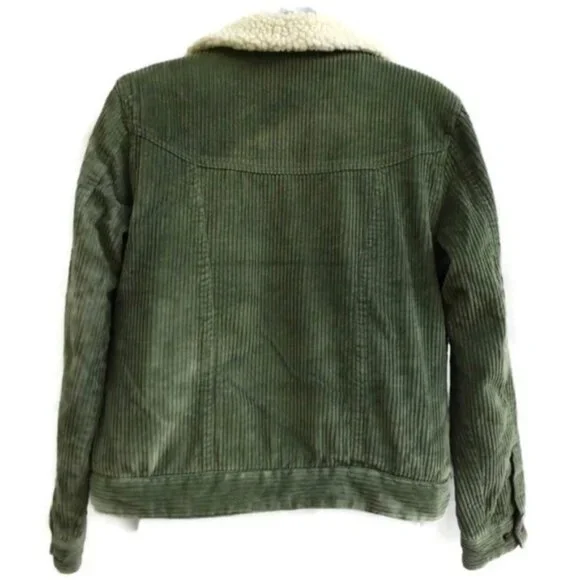 Vintage Big Chill Jacket Corduroy Sherpa 90s Button Snaps Green Pockets S